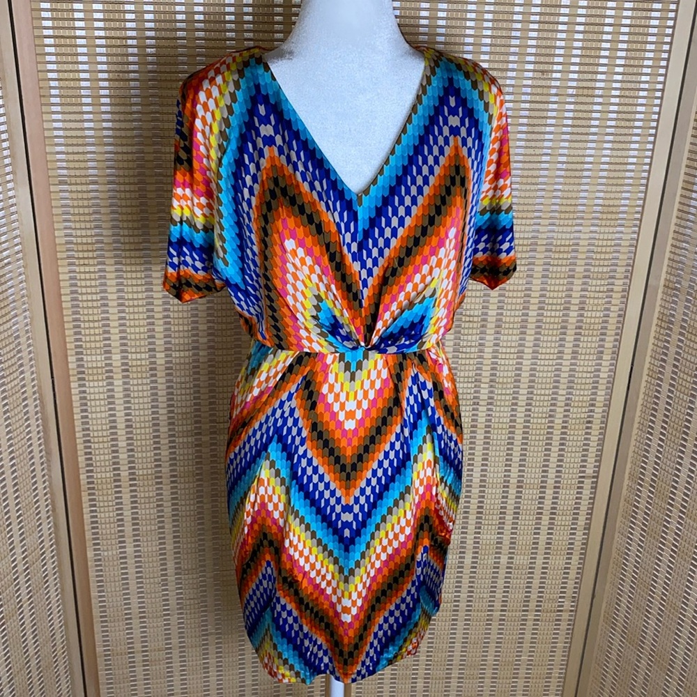 Trina Turk Woman’s 0 Vibrant Multi Colored Zig Zag Tulip Stretch Dress